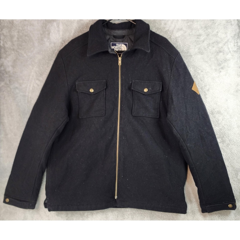 The North Face Jacket Mens Large Black Wool Quilted Down Lined Zip Pockets
